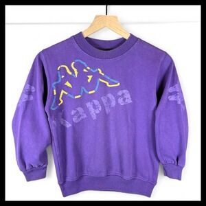 Vintage Kappa Sweatshirt Kids 130 Purple Embroidered Logo‎ Crewneck Pullover 90s